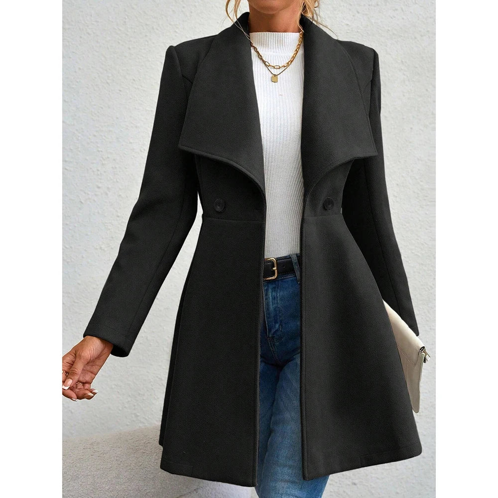 Casaco Feminino de Inverno com Gols Lapel e Botões - (Promoção de Inverno 2025)