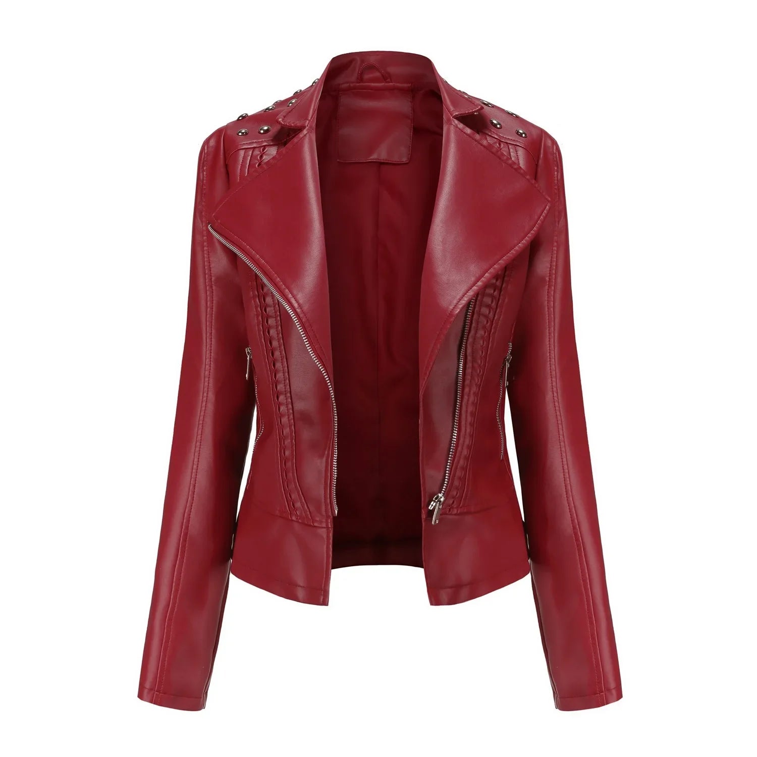 Jaqueta Feminina Slim Estilo Biker com Gola Dobrável e Detalhes Retrô - (Promoção de Inverno 2025)