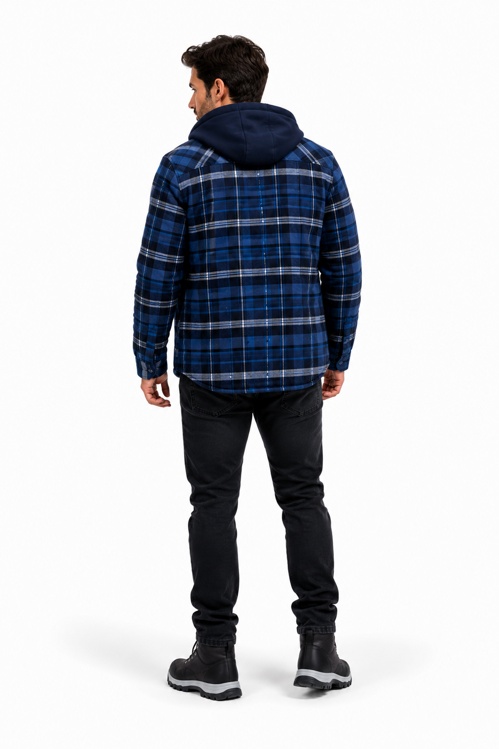 Casaco Masculino Quadriculado Para Inverno com Capuz Forro de Algodão