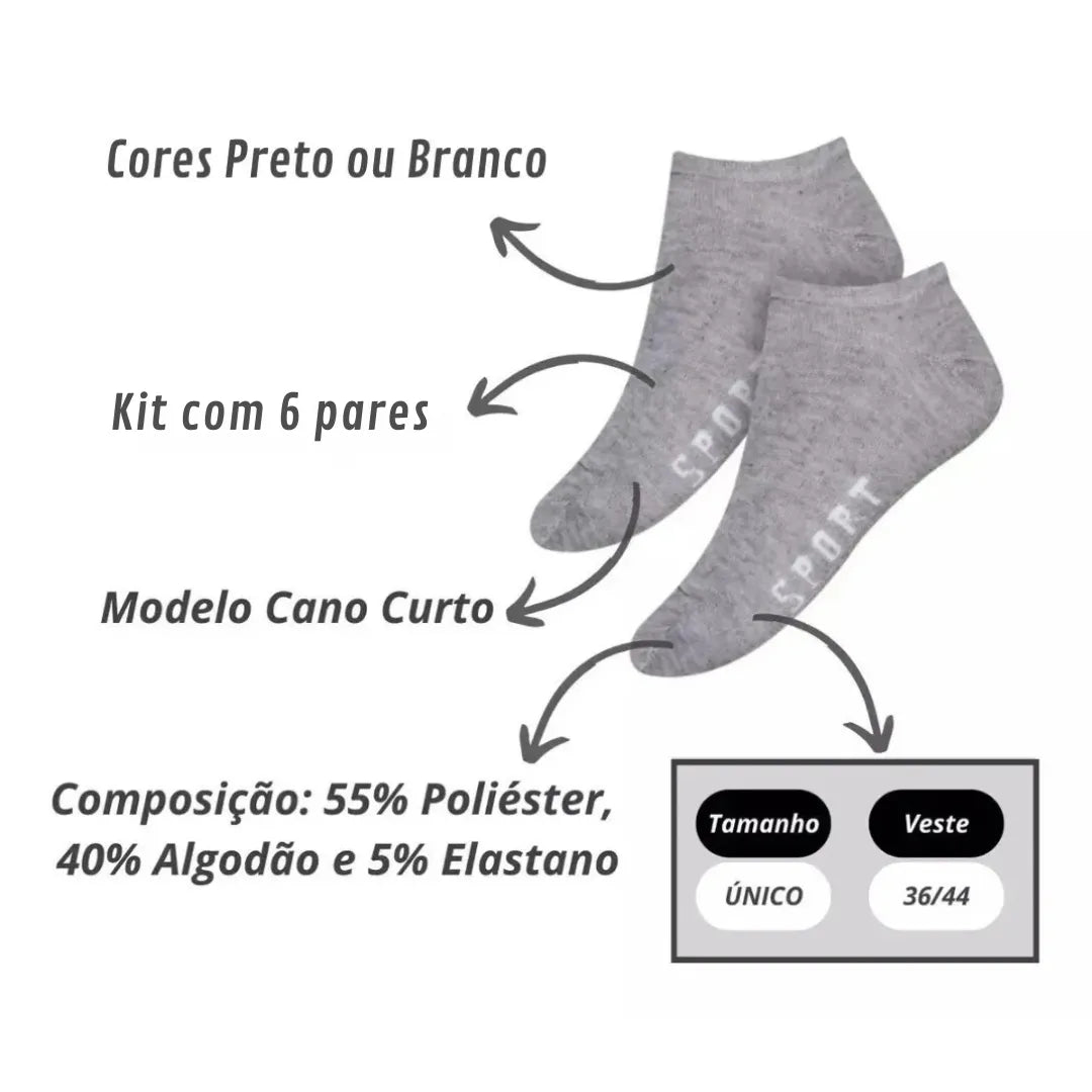 Meias Soquete Adulto Basicalle - Kit 6 Pares