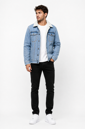 Jaqueta Jeans Masculina Forrada em Lã