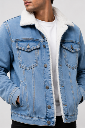 Jaqueta Jeans Masculina Forrada em Lã