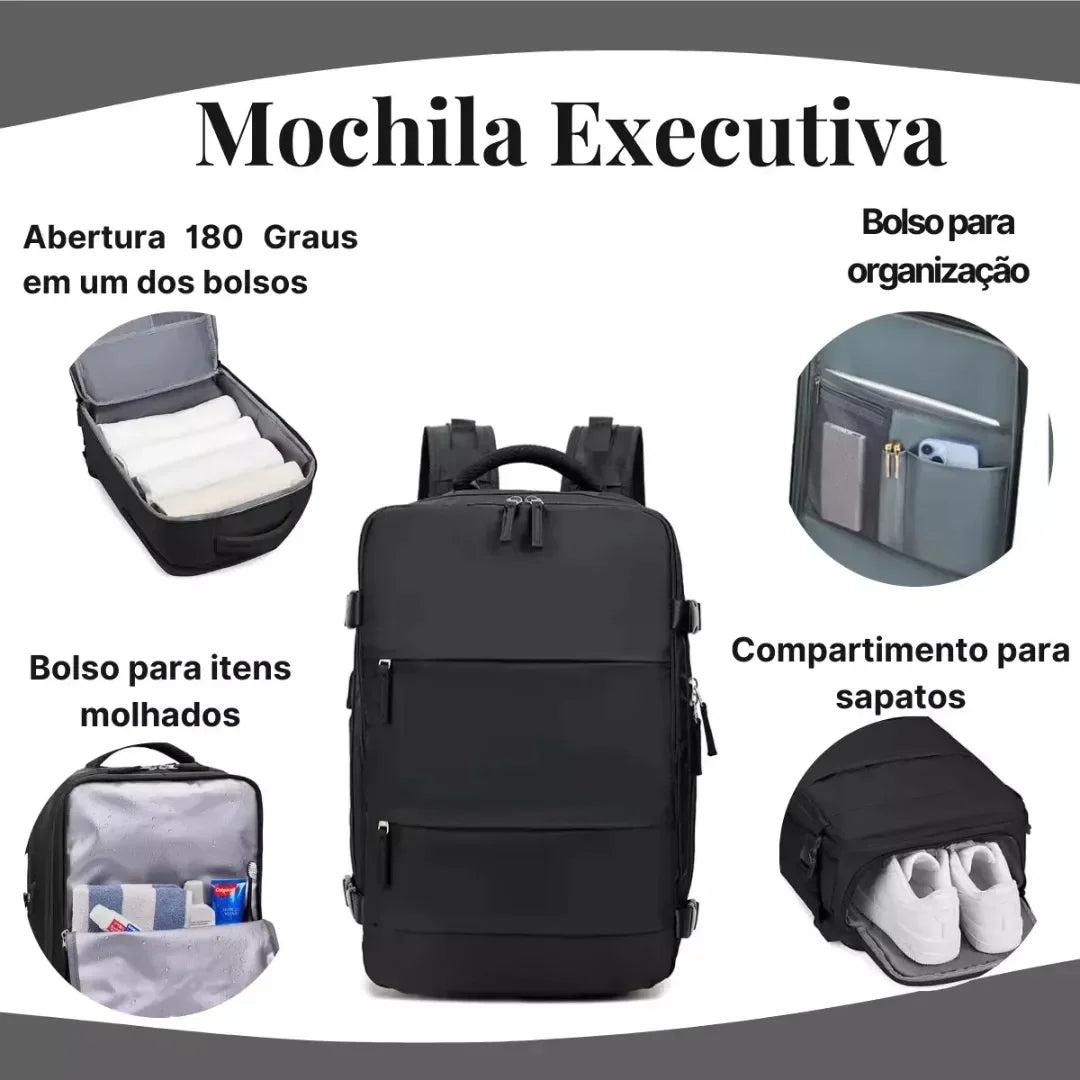 Mochila Executiva 50L Impermeável Multicompartimentos