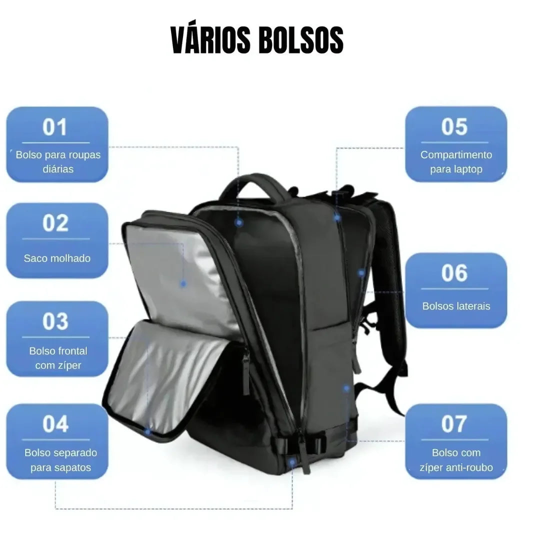 Mochila Executiva 50L Impermeável Multicompartimentos