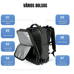 Mochila Executiva 50L Impermeável Multicompartimentos