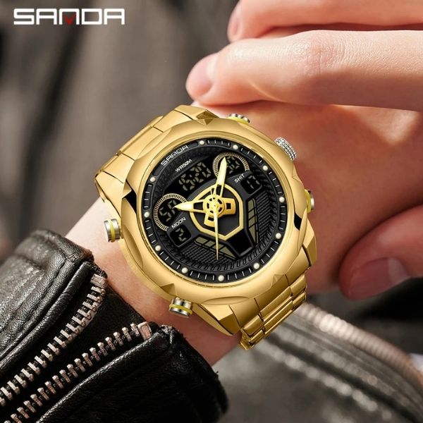 Relógio Masculino Dourado Wheel - Sanda