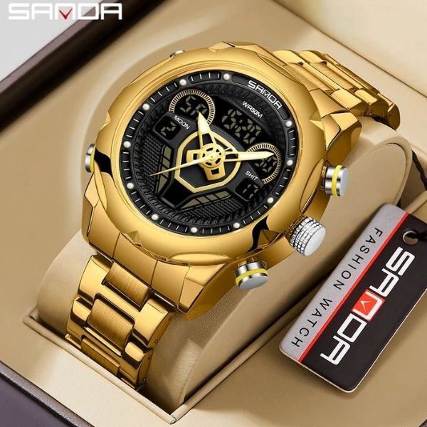 Relógio Masculino Dourado Wheel - Sanda
