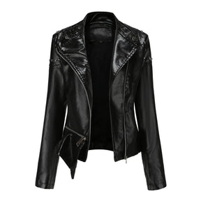 Jaqueta Feminina Estilo Motociclista com Gola Alta - (Promoção de Inverno 2025)