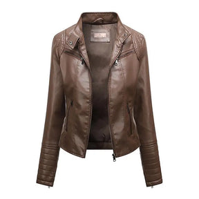 Jaqueta Feminina Slim Black Luxe com Gola Alta Estilo Motociclista - (Promoção de Inverno 2025)