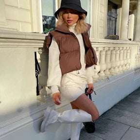 Colete Feminino Acolchoado sem Mangas Gola Alta em Algodão - (Promoção de Inverno 2025)