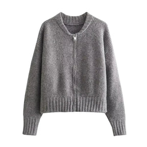 Casaco Feminino Vintage de Malha com Zíper e Gola Redonda - (Promoção de Inverno 2025)
