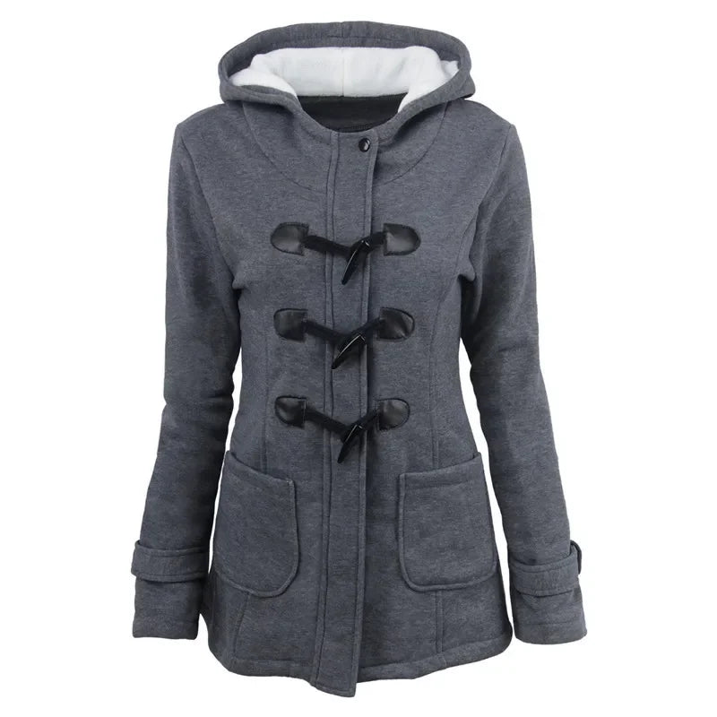 Casaco Feminino Básico com Capuz e Zíper - Sobretudo Casual para Outono/Inverno - (Promoção de Inverno 2025)