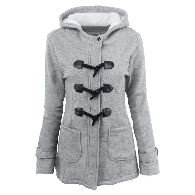 Casaco Feminino Básico com Capuz e Zíper - Sobretudo Casual para Outono/Inverno - (Promoção de Inverno 2025)