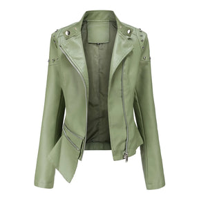 Jaqueta Feminina Estilo Motociclista com Gola Alta - (Promoção de Inverno 2025)