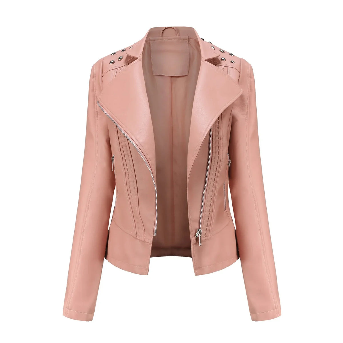 Jaqueta Feminina Slim Estilo Biker com Gola Dobrável e Detalhes Retrô - (Promoção de Inverno 2025)