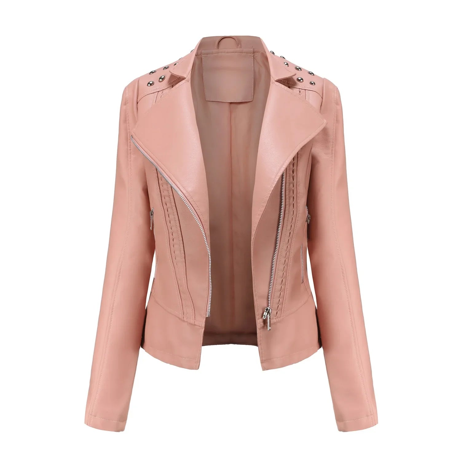 Jaqueta Feminina Slim Estilo Biker com Gola Dobrável e Detalhes Retrô - (Promoção de Inverno 2025)