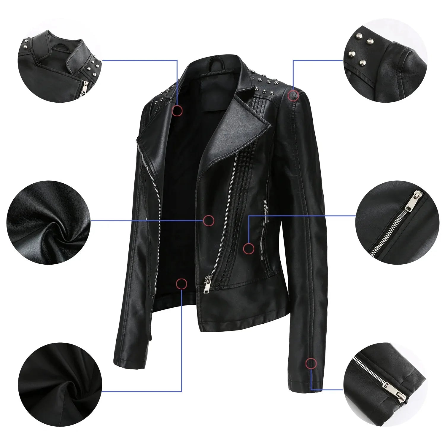 Jaqueta Feminina Slim Estilo Biker com Gola Dobrável e Detalhes Retrô - (Promoção de Inverno 2025)