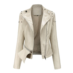 Jaqueta Feminina Estilo Motociclista com Gola Alta - (Promoção de Inverno 2025)