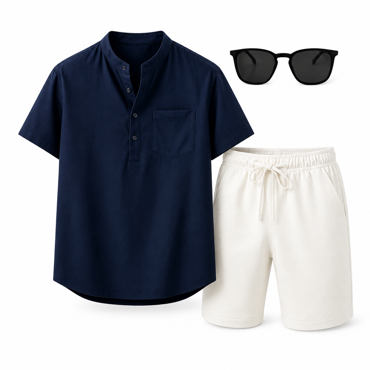 Conjunto de linho masculino Ibizza 3 Peças – Camisa, Short e Óculos