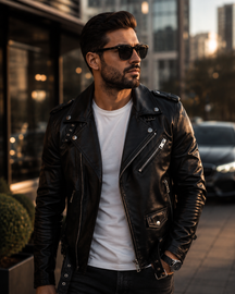 Jaqueta de Couro Masculina Estilo Biker Casual para Inverno Preta com Zíper
