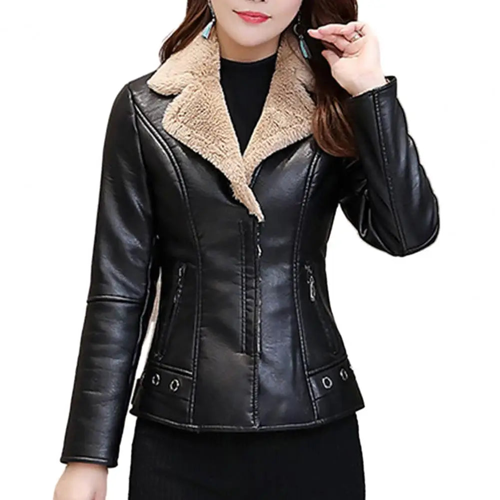 Jaqueta Feminina em Faux Leather com Detalhes em Pelúcia - (Promoção de Inverno 2025)