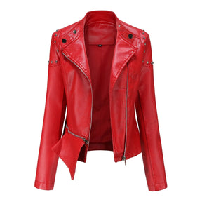 Jaqueta Feminina Estilo Motociclista com Gola Alta - (Promoção de Inverno 2025)