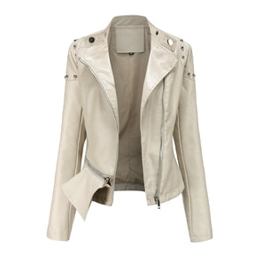 Jaqueta Feminina Estilo Motociclista com Gola Alta - (Promoção de Inverno 2025)