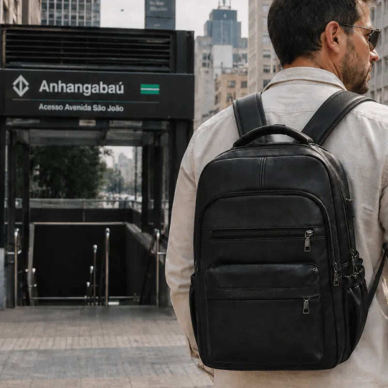 Mochila Executiva de Couro com USB | Business